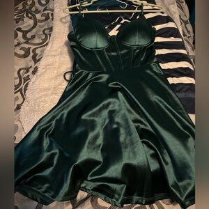 Windsor Dark Green Satin Mini Dress